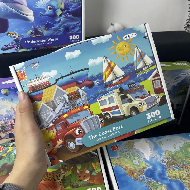 35*42cm Adult 300PCS Paper Jigsaw Puzzle Dinosaur Underwater Worlds Hot Air Balloon World Map Coast Port Entertainment Toy