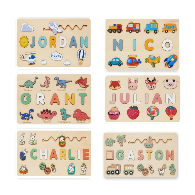 Personalized Wooden Puzzle Baby Custom First Name Puzzle Toy Montessori Educational Shape Matching Game Board Kids Birthday Gift