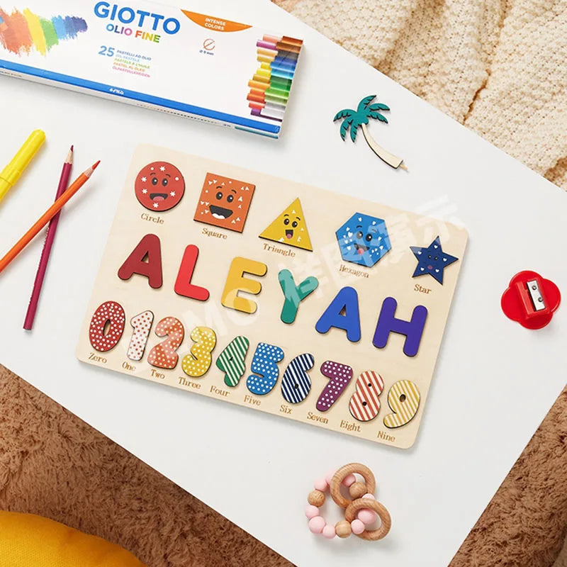 Personalized Wooden Puzzle Baby Custom First Name Puzzle Toy Montessori Educational Shape Matching Game Board Kids Birthday Gift
