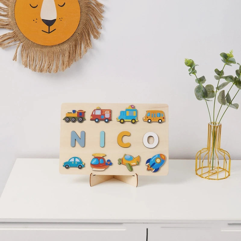 Personalized Wooden Puzzle Baby Custom First Name Puzzle Toy Montessori Educational Shape Matching Game Board Kids Birthday Gift