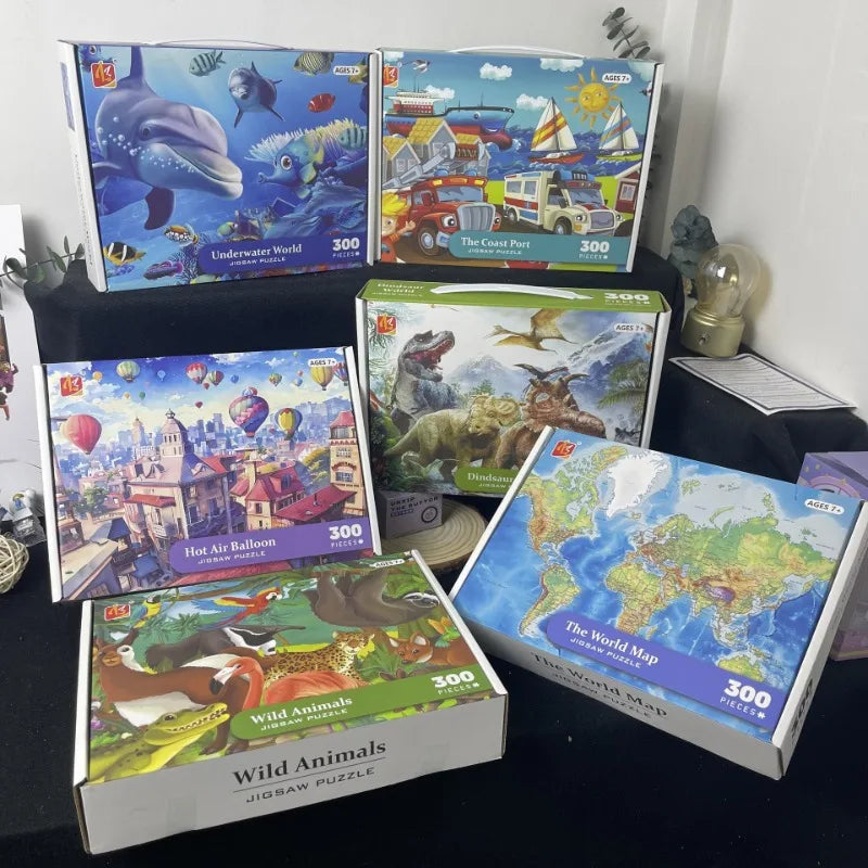 35*42cm Adult 300PCS Paper Jigsaw Puzzle Dinosaur Underwater Worlds Hot Air Balloon World Map Coast Port Entertainment Toy